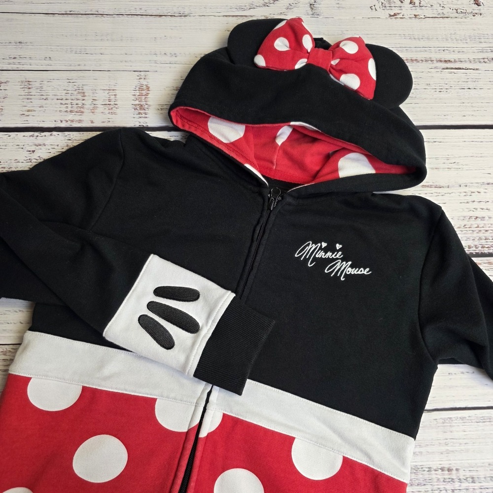 Minnie Mouse Zip Up Ears & Bow Hoodie Official Disney Polka Dots Kids Large